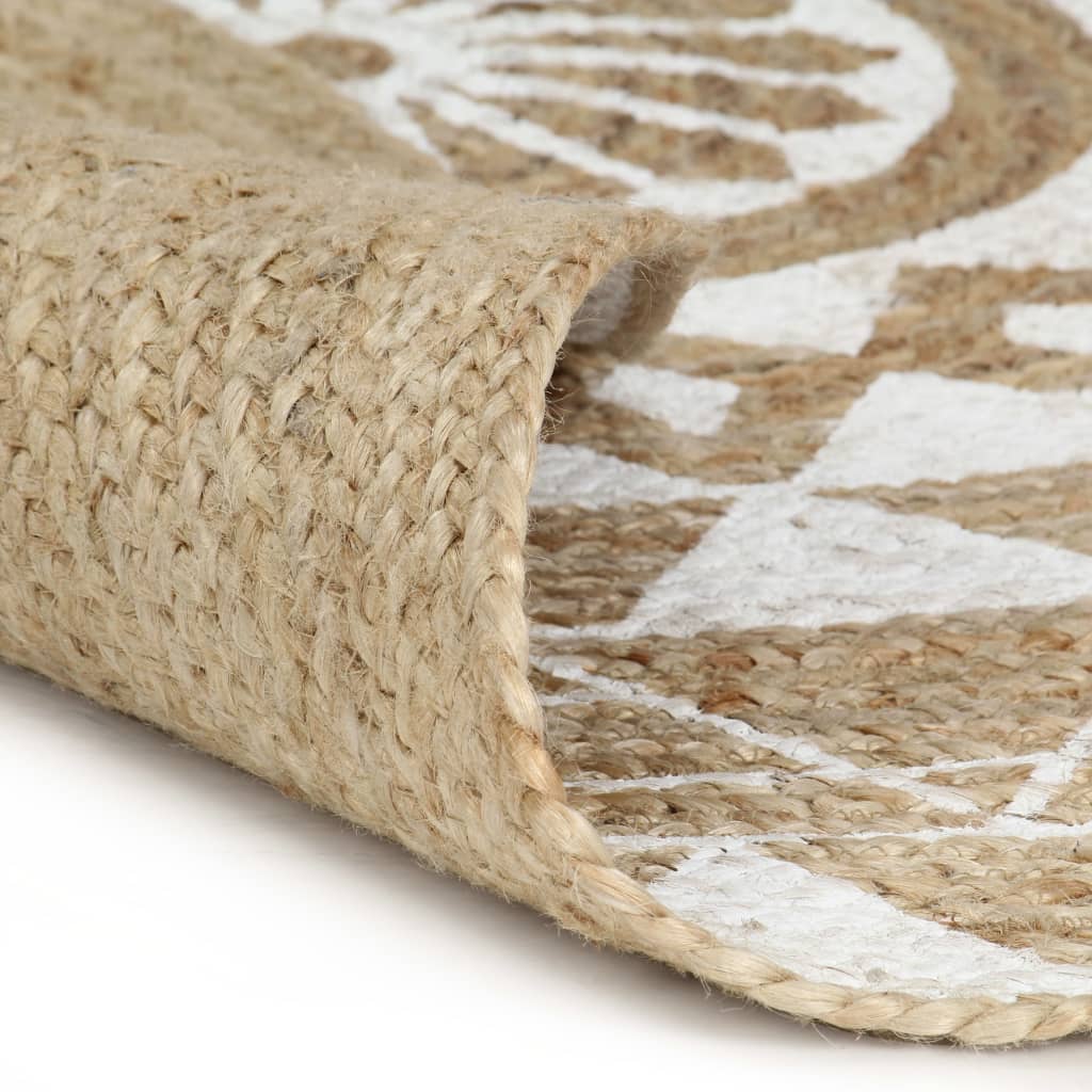 Vloerkleed handgemaakt met witte print 120 cm jute is nu te koop bij PeponiXL, paradijselijk wonen!