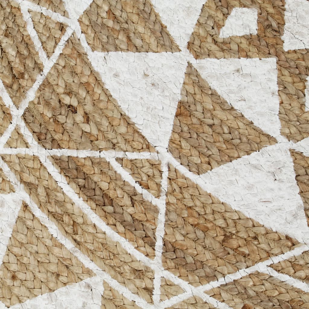 Vloerkleed handgemaakt met witte print 120 cm jute is nu te koop bij PeponiXL, paradijselijk wonen!