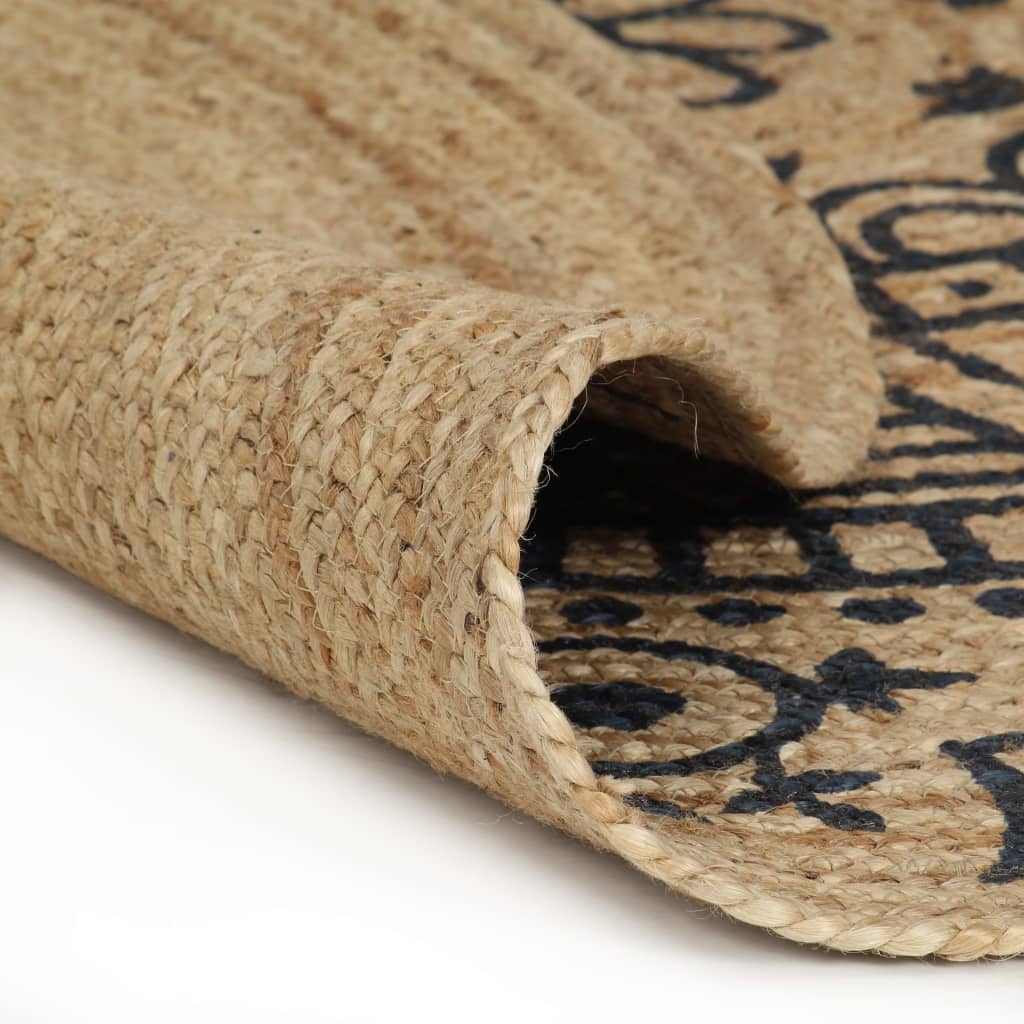 Vloerkleed handgemaakt met donkerblauwe print 120 cm jute is nu te koop bij PeponiXL, paradijselijk wonen!