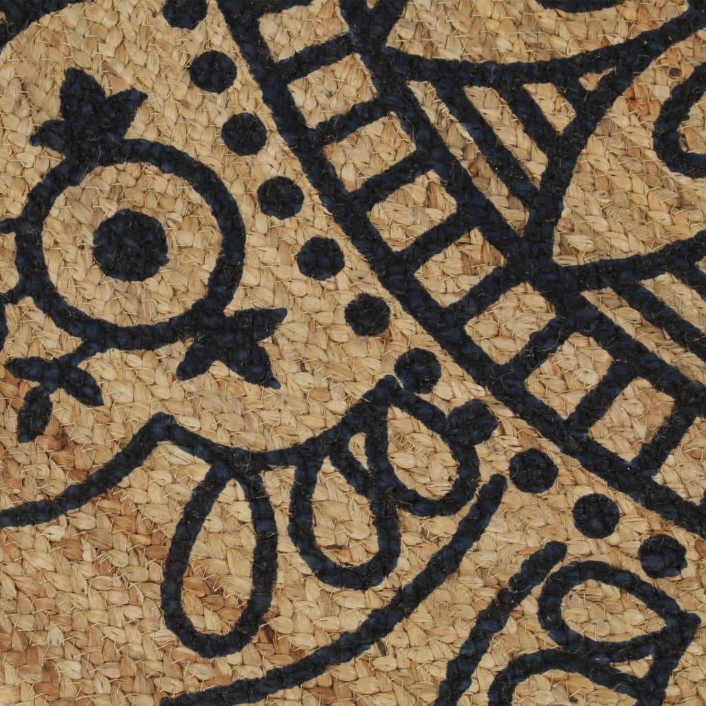 Vloerkleed handgemaakt met donkerblauwe print 120 cm jute is nu te koop bij PeponiXL, paradijselijk wonen!