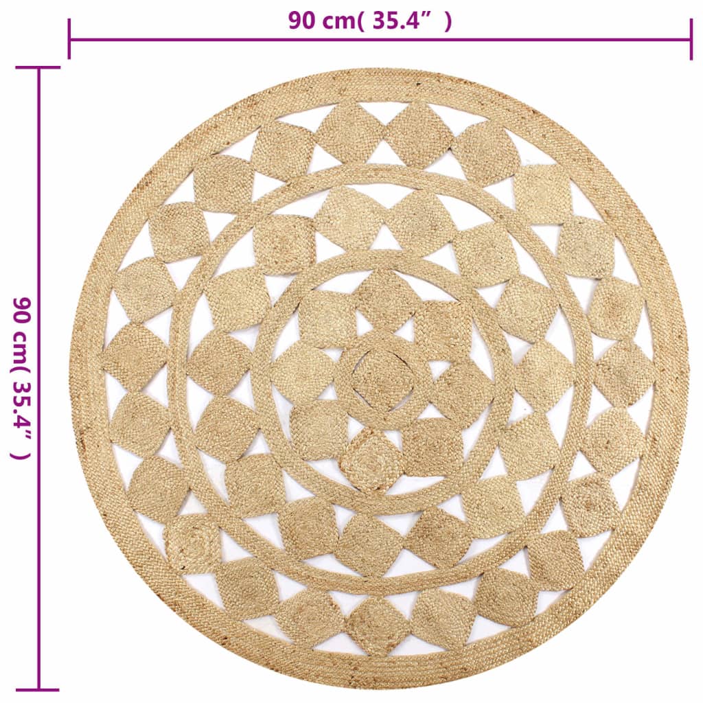 Vloerkleed handgemaakt 90 cm gevlochten jute is nu te koop bij PeponiXL, paradijselijk wonen!