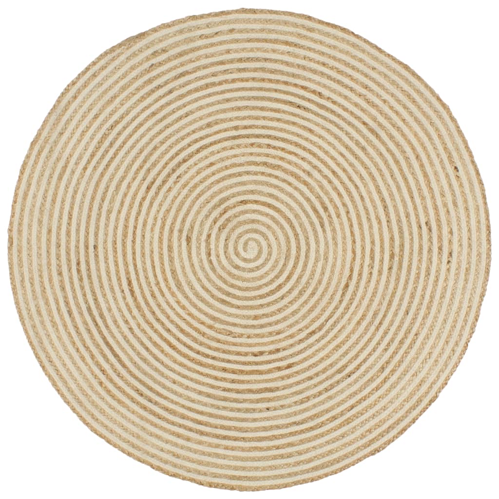 Vloerkleed handgemaakt met spiraal ontwerp 150 cm jute wit is nu te koop bij PeponiXL, paradijselijk wonen!