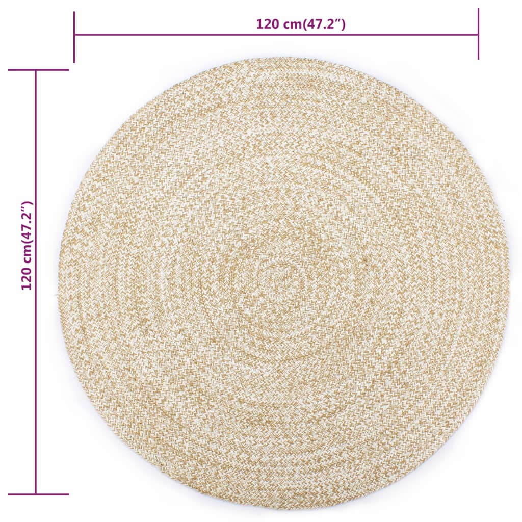 Vloerkleed handgemaakt 120 cm jute wit en naturel is nu te koop bij PeponiXL, paradijselijk wonen!