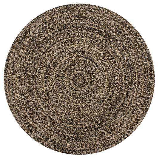 Vloerkleed handgemaakt 120 cm jute zwart en naturel is nu te koop bij PeponiXL, paradijselijk wonen!