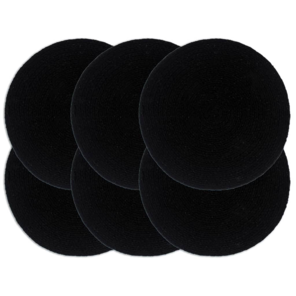 Placemats 6 st rond 38 cm katoen effen zwart is nu te koop bij PeponiXL, paradijselijk wonen!