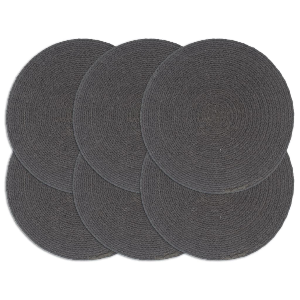 Placemats 6 st rond 38 cm katoen effen donkergrijs is nu te koop bij PeponiXL, paradijselijk wonen!