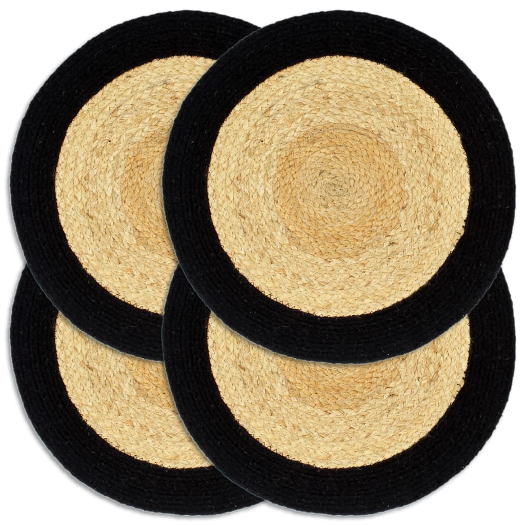 Placemats 4 st 38 cm jute en katoen natuurlijk en zwart is nu te koop bij PeponiXL, paradijselijk wonen!