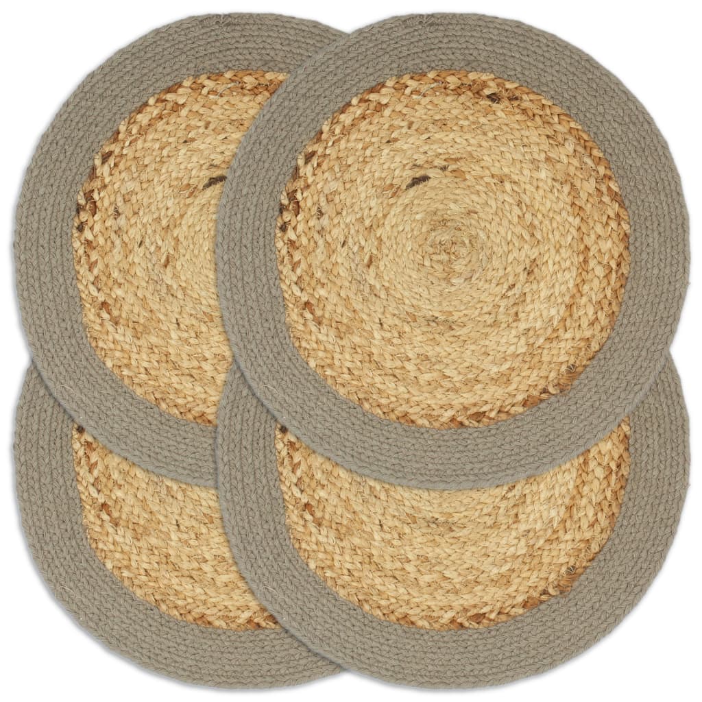Placemats 4 st 38 cm jute en katoen natuurlijk en grijs is nu te koop bij PeponiXL, paradijselijk wonen!
