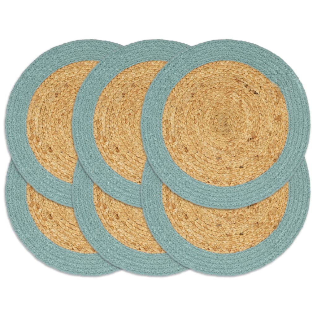 Placemats 6 st 38 cm jute en katoen natuurlijk en groen is nu te koop bij PeponiXL, paradijselijk wonen!