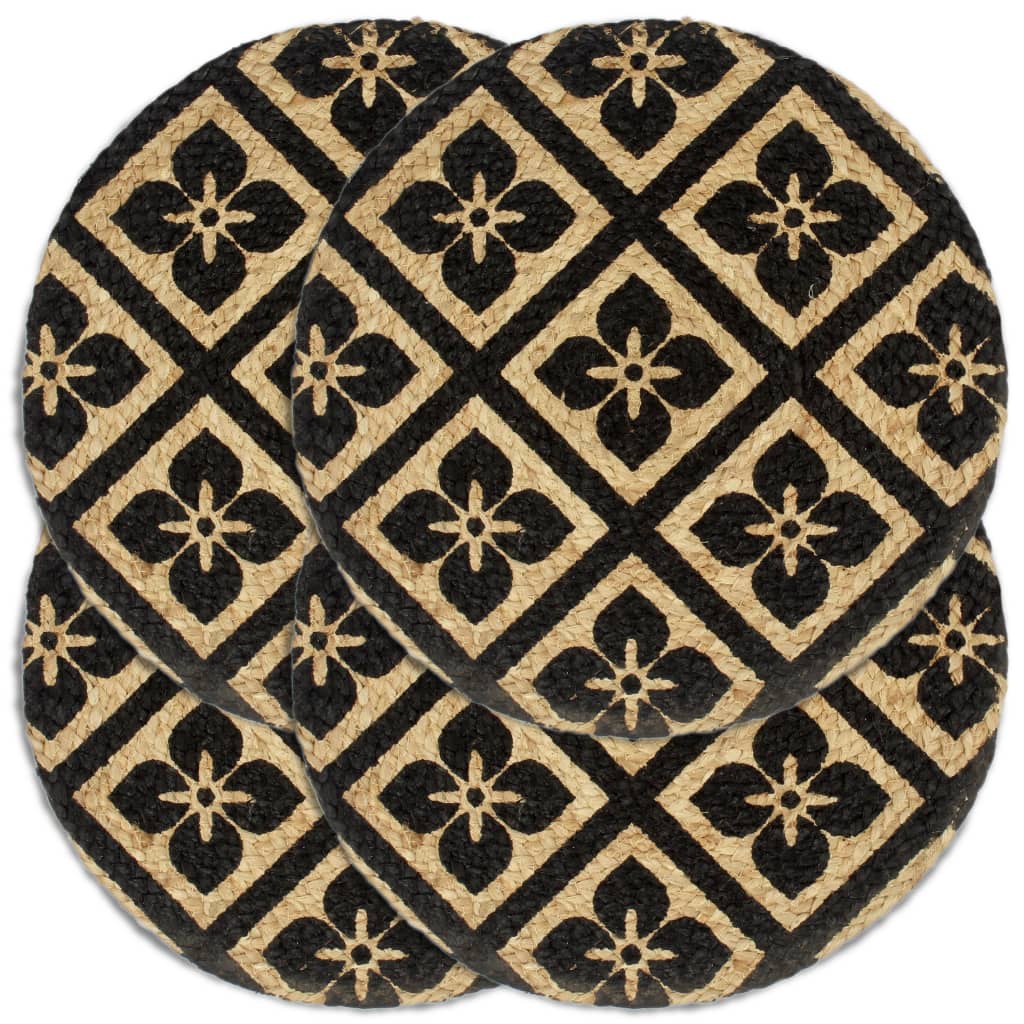 Placemats 4 st rond 38 cm jute zwart is nu te koop bij PeponiXL, paradijselijk wonen!