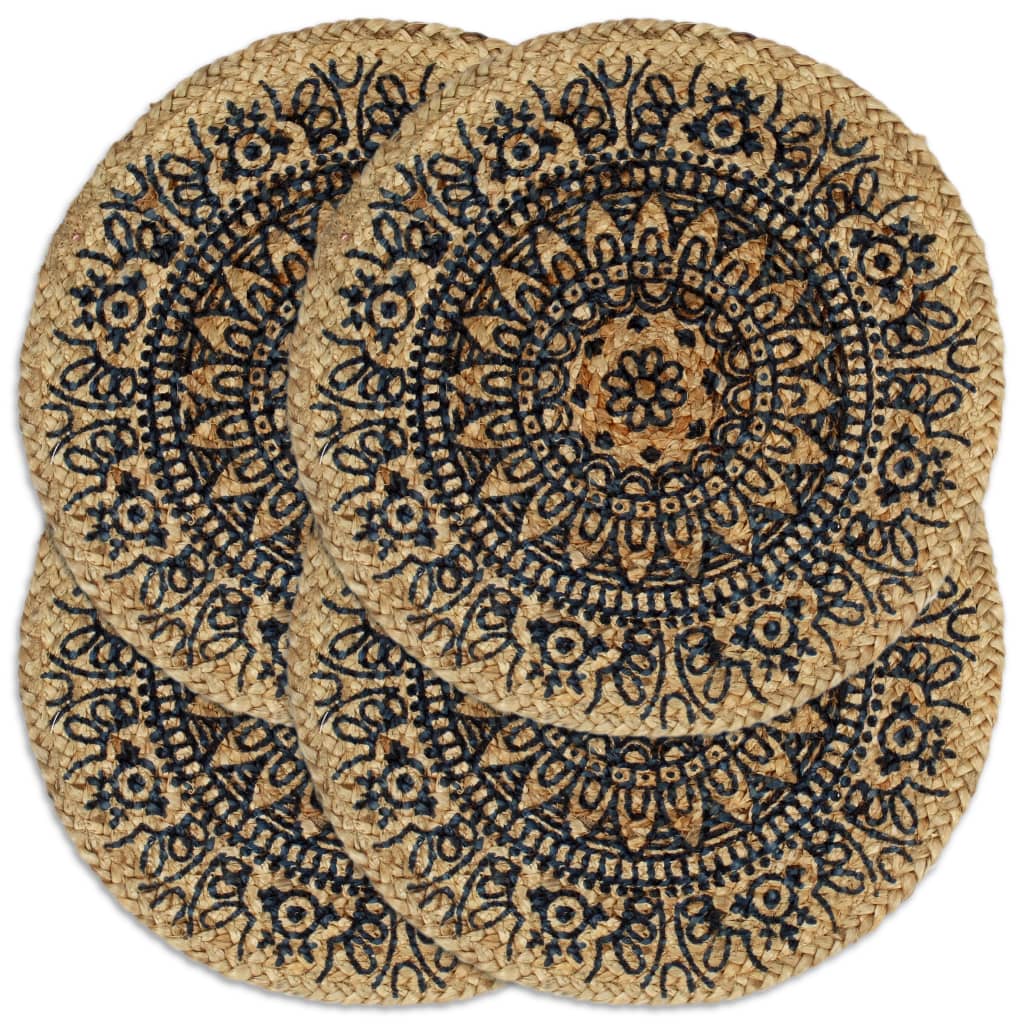 Placemats 4 st rond 38 cm jute donkerblauw is nu te koop bij PeponiXL, paradijselijk wonen!