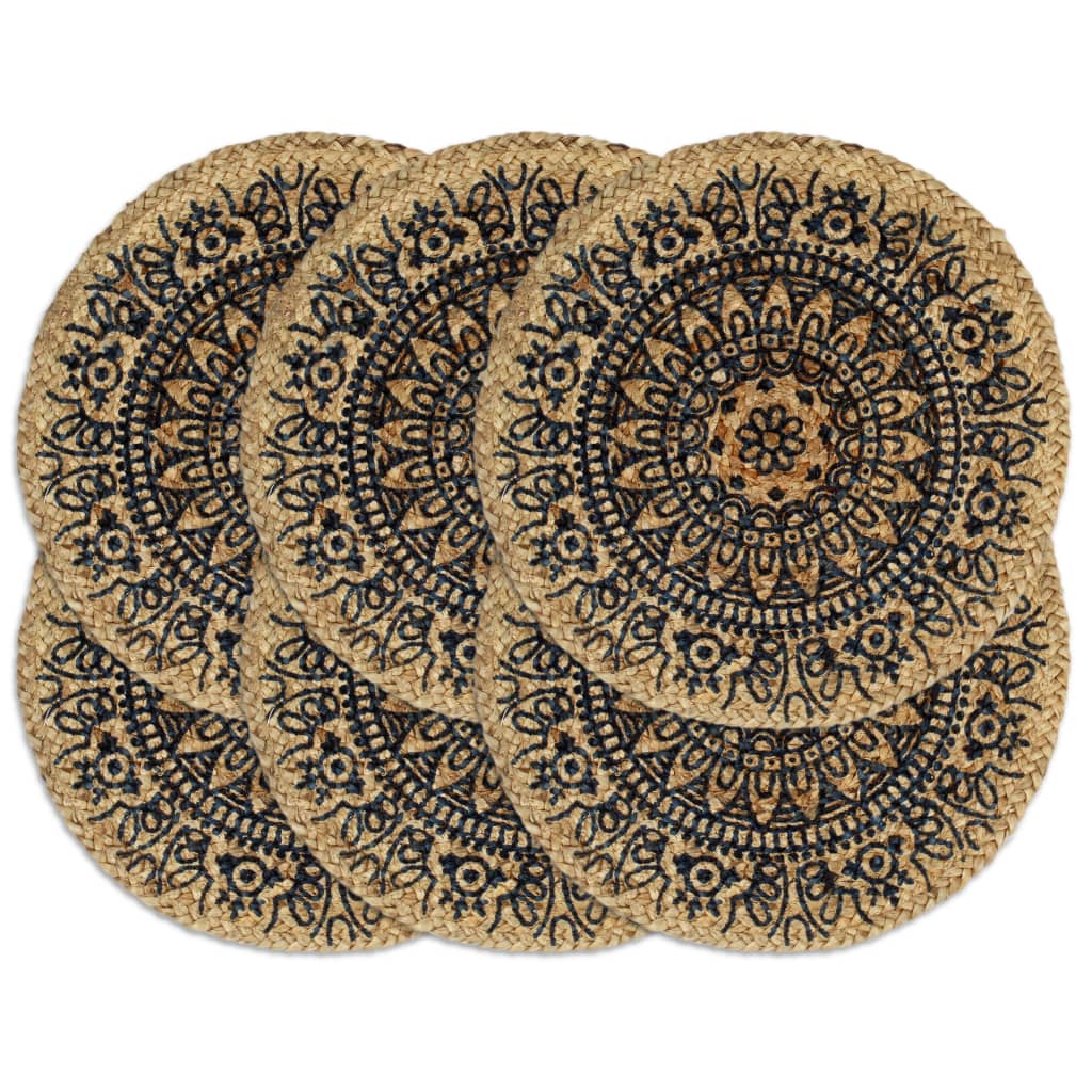 Placemats 6 st rond 38 cm jute donkerblauw is nu te koop bij PeponiXL, paradijselijk wonen!