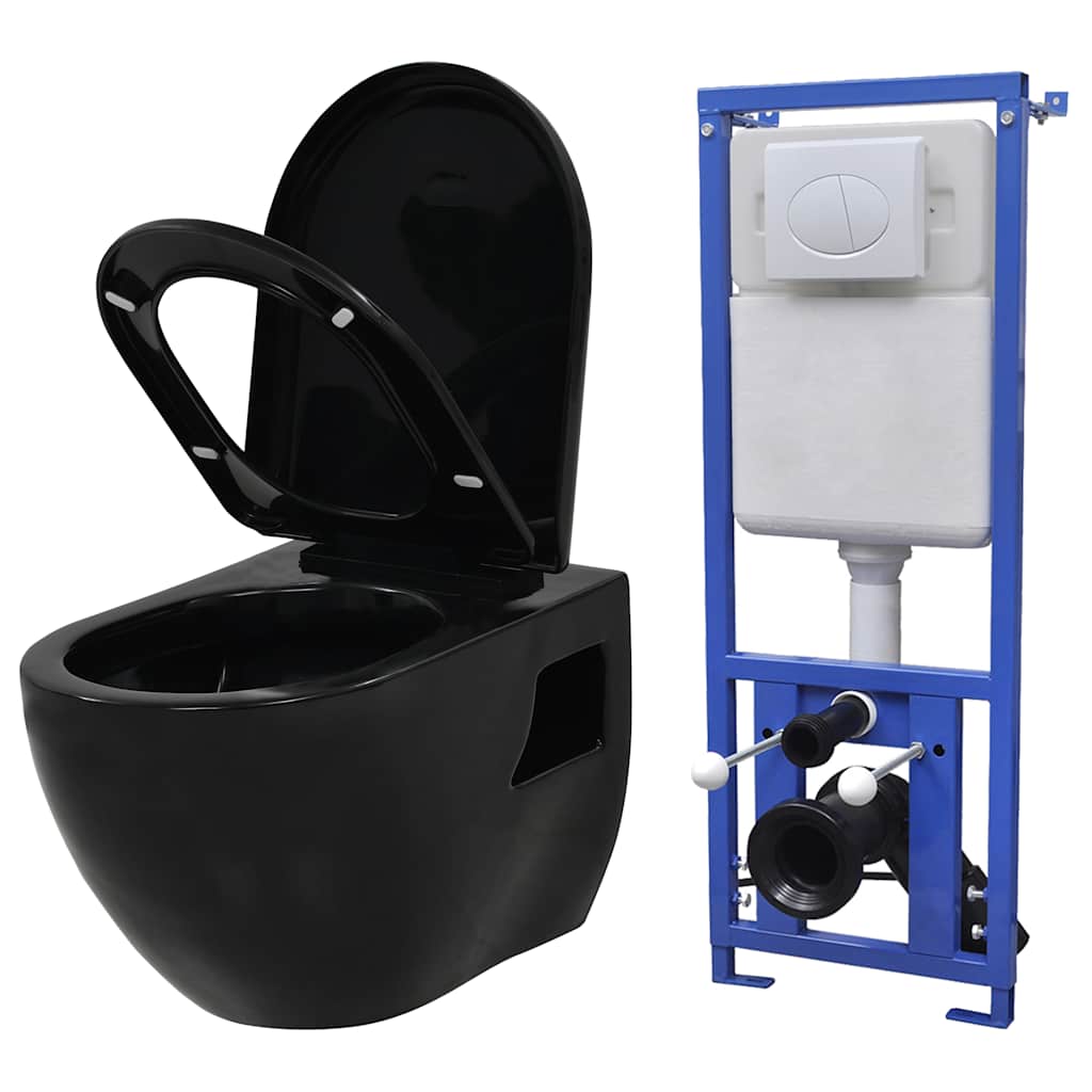 Hangend toilet met verborgen stortbak keramiek zwart is nu te koop bij PeponiXL, paradijselijk wonen!