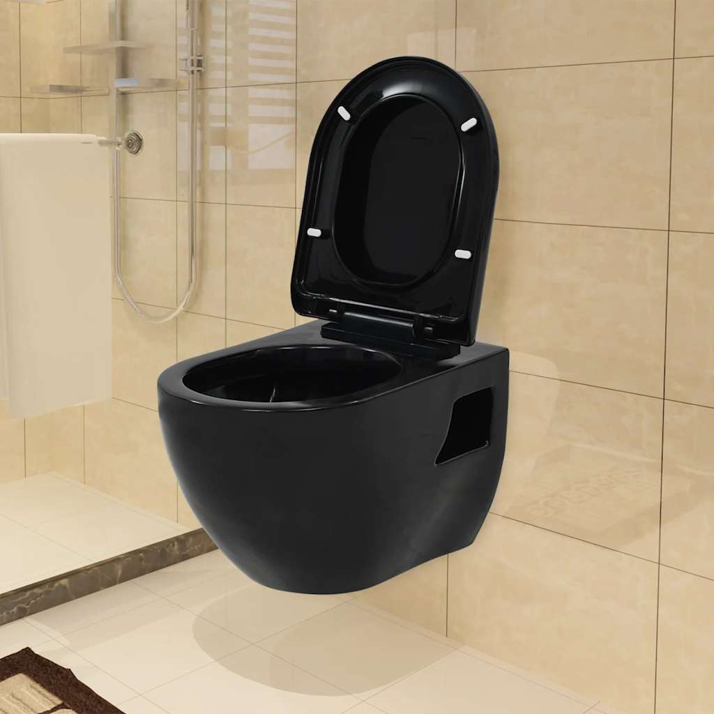 Hangend toilet met verborgen stortbak keramiek zwart is nu te koop bij PeponiXL, paradijselijk wonen!