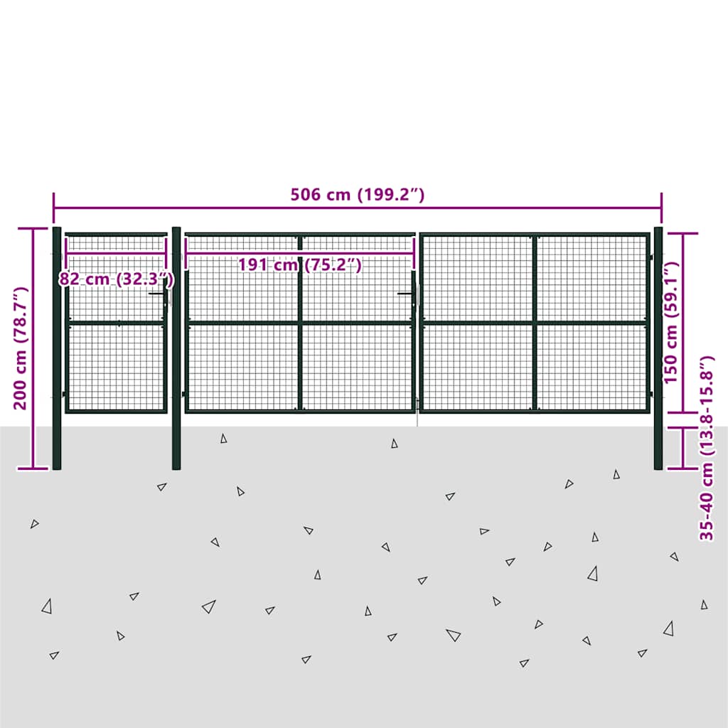 Tuinpoort staal 500x150 cm groen is nu te koop bij PeponiXL, paradijselijk wonen!