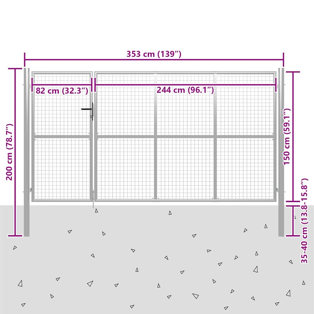 Poort 350x150 cm staal zilverkleurig is nu te koop bij PeponiXL, paradijselijk wonen!