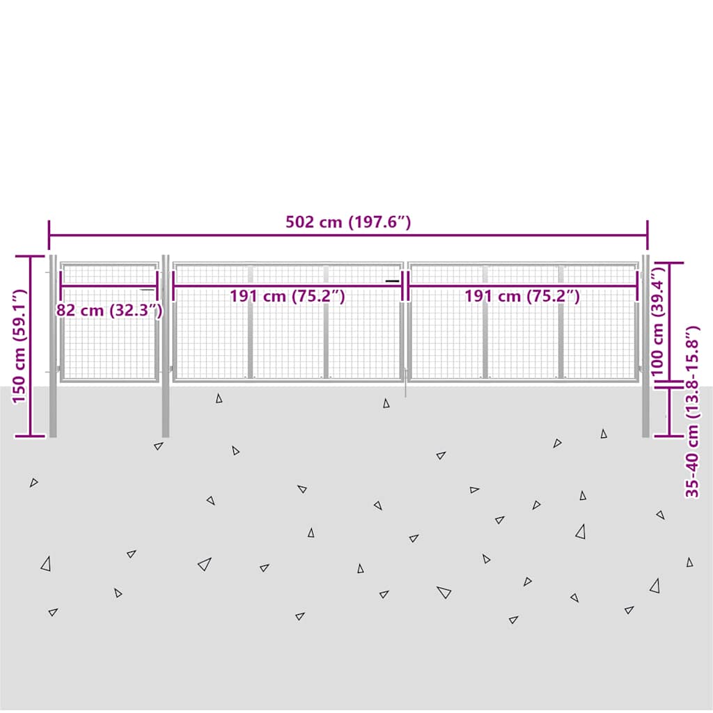 Tuinpoort staal 500x100 cm zilver is nu te koop bij PeponiXL, paradijselijk wonen!