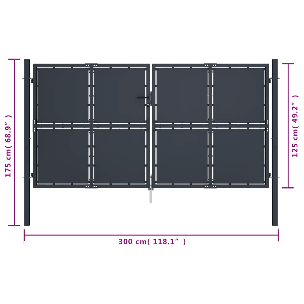 Tuinpoort staal 300x125 cm antraciet is nu te koop bij PeponiXL, paradijselijk wonen!