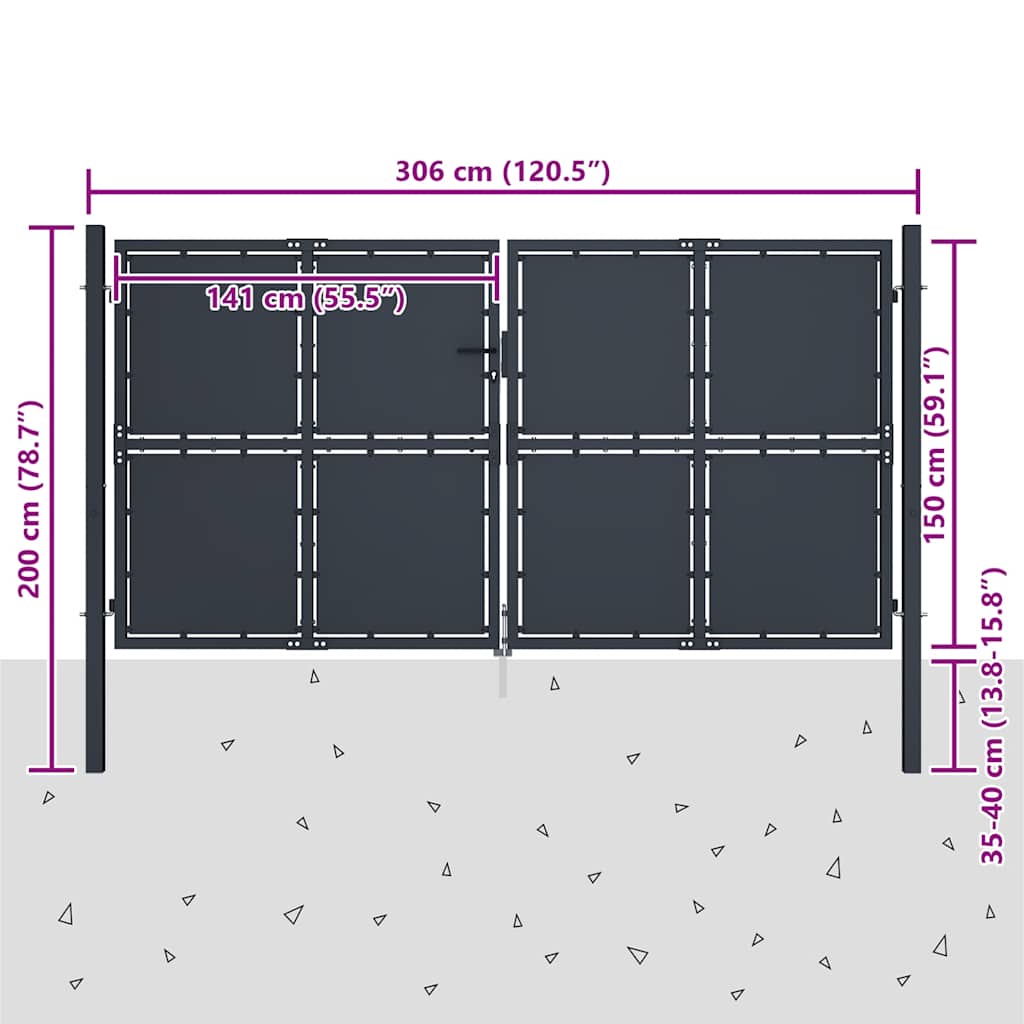 Tuinpoort staal 300x150 cm antraciet is nu te koop bij PeponiXL, paradijselijk wonen!