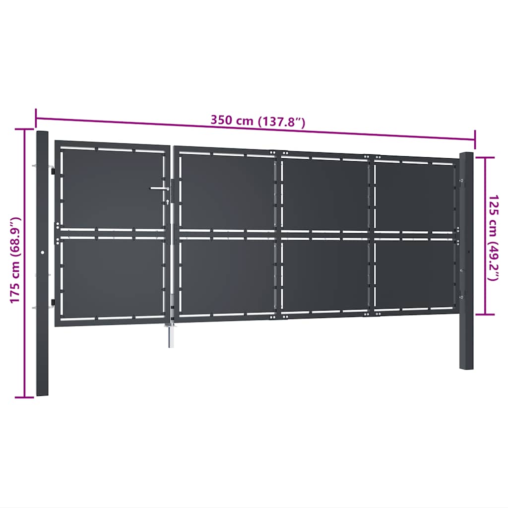 Tuinpoort staal 350x125 cm antraciet is nu te koop bij PeponiXL, paradijselijk wonen!