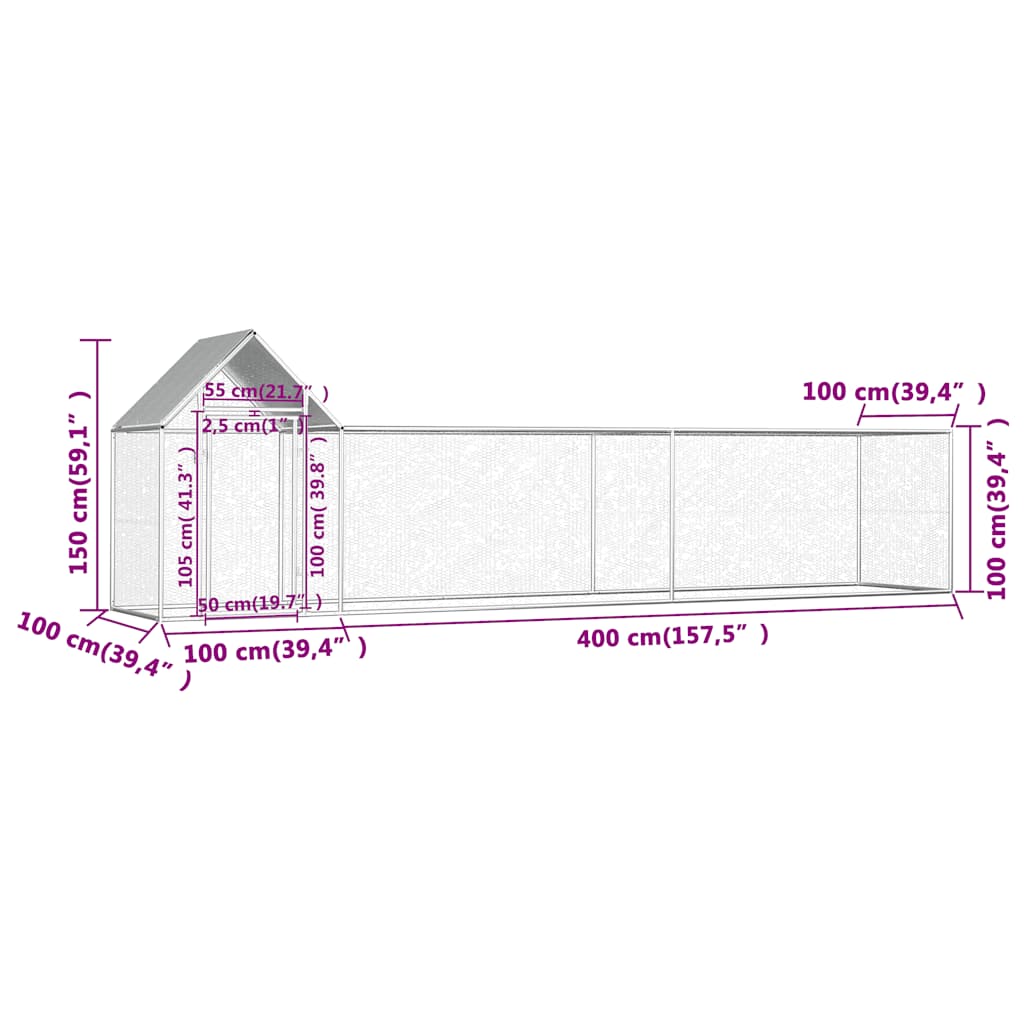 Kippenren 5x1x1,5 m gegalvaniseerd staal is nu te koop bij PeponiXL, paradijselijk wonen!