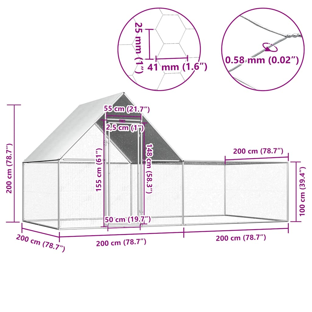 Kippenren 4x2x2 m gegalvaniseerd staal is nu te koop bij PeponiXL, paradijselijk wonen!