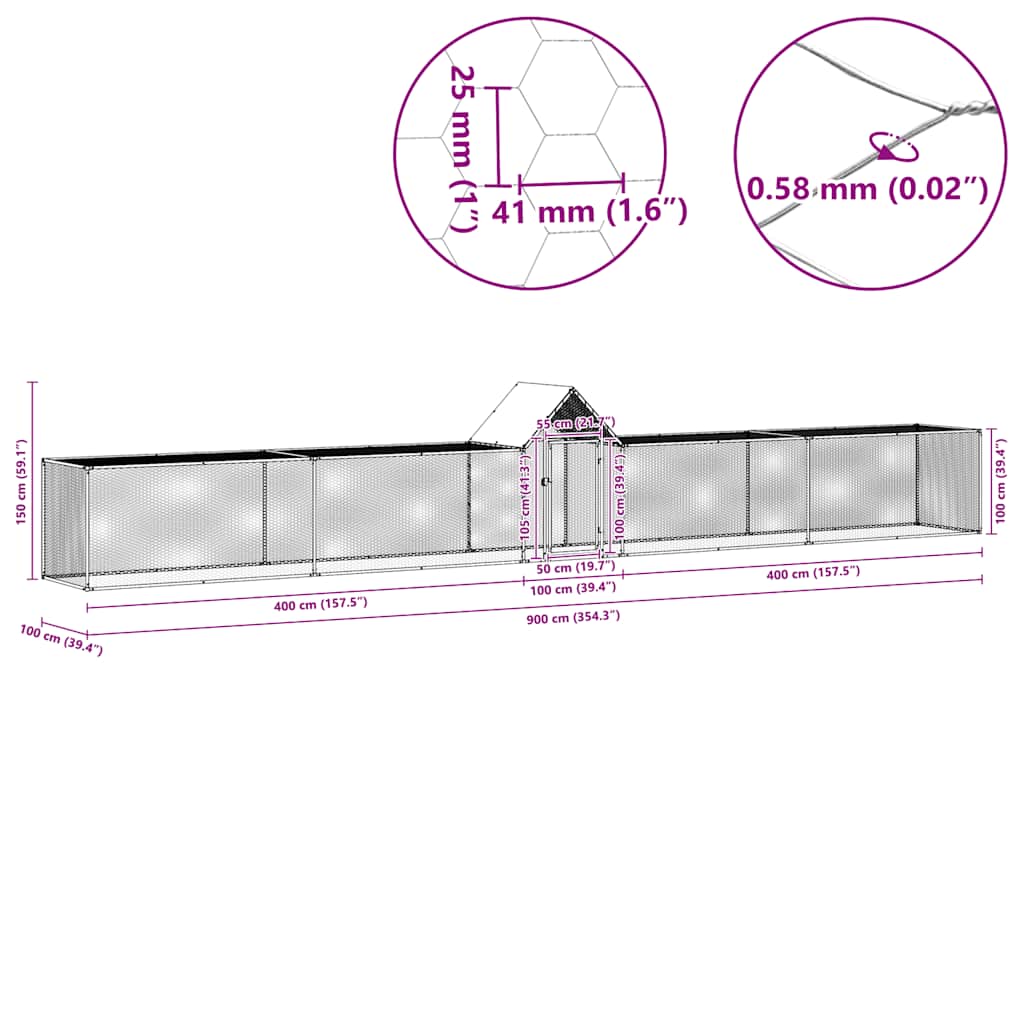 Kippenren 9x1x1,5 m gegalvaniseerd staal is nu te koop bij PeponiXL, paradijselijk wonen!