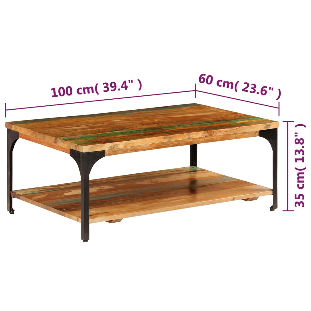 Salontafel met schap 100x60x35 cm massief gerecycled hout is nu te koop bij PeponiXL, paradijselijk wonen!