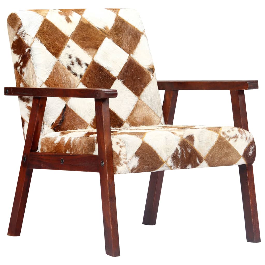 Fauteuil echt geitenleer wit en bruin is nu te koop bij PeponiXL, paradijselijk wonen!