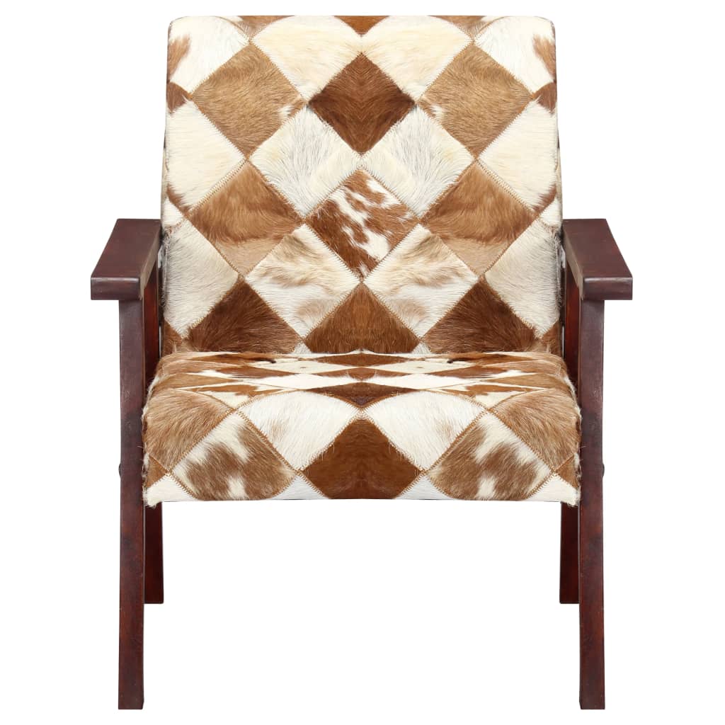 Fauteuil echt geitenleer wit en bruin is nu te koop bij PeponiXL, paradijselijk wonen!