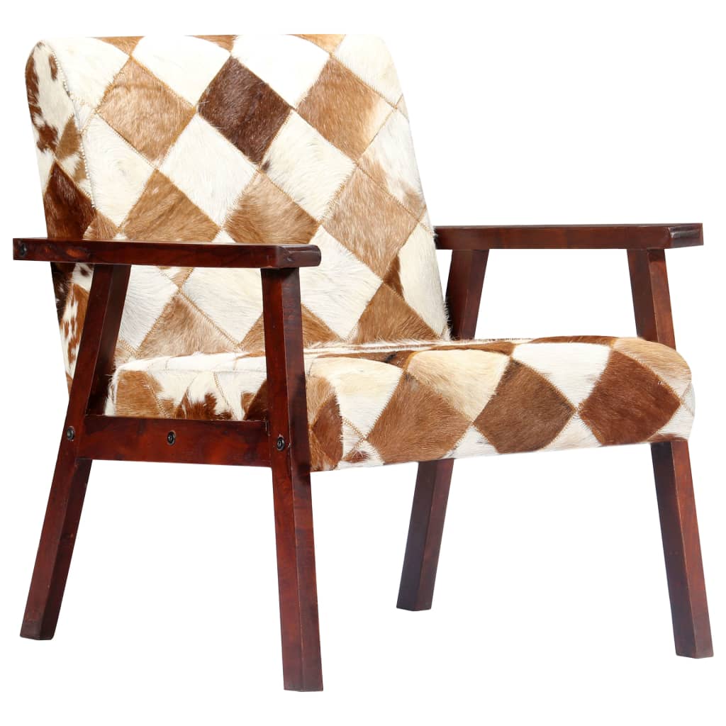 Fauteuil echt geitenleer wit en bruin is nu te koop bij PeponiXL, paradijselijk wonen!