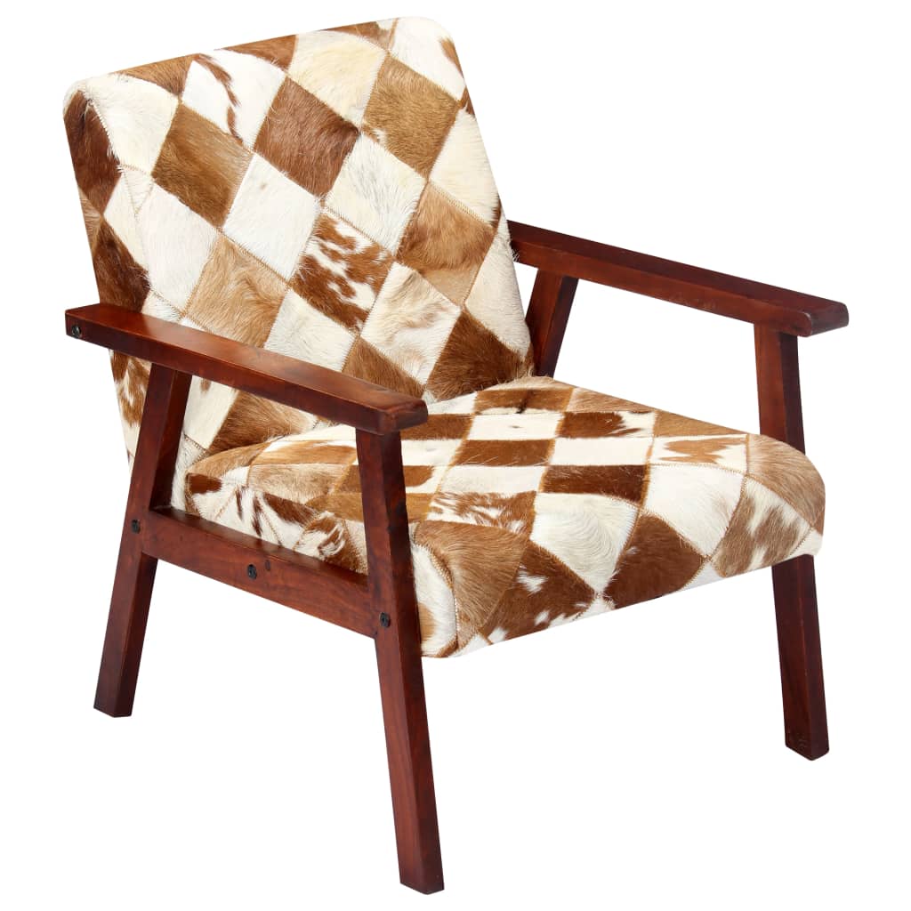 Fauteuil echt geitenleer wit en bruin is nu te koop bij PeponiXL, paradijselijk wonen!