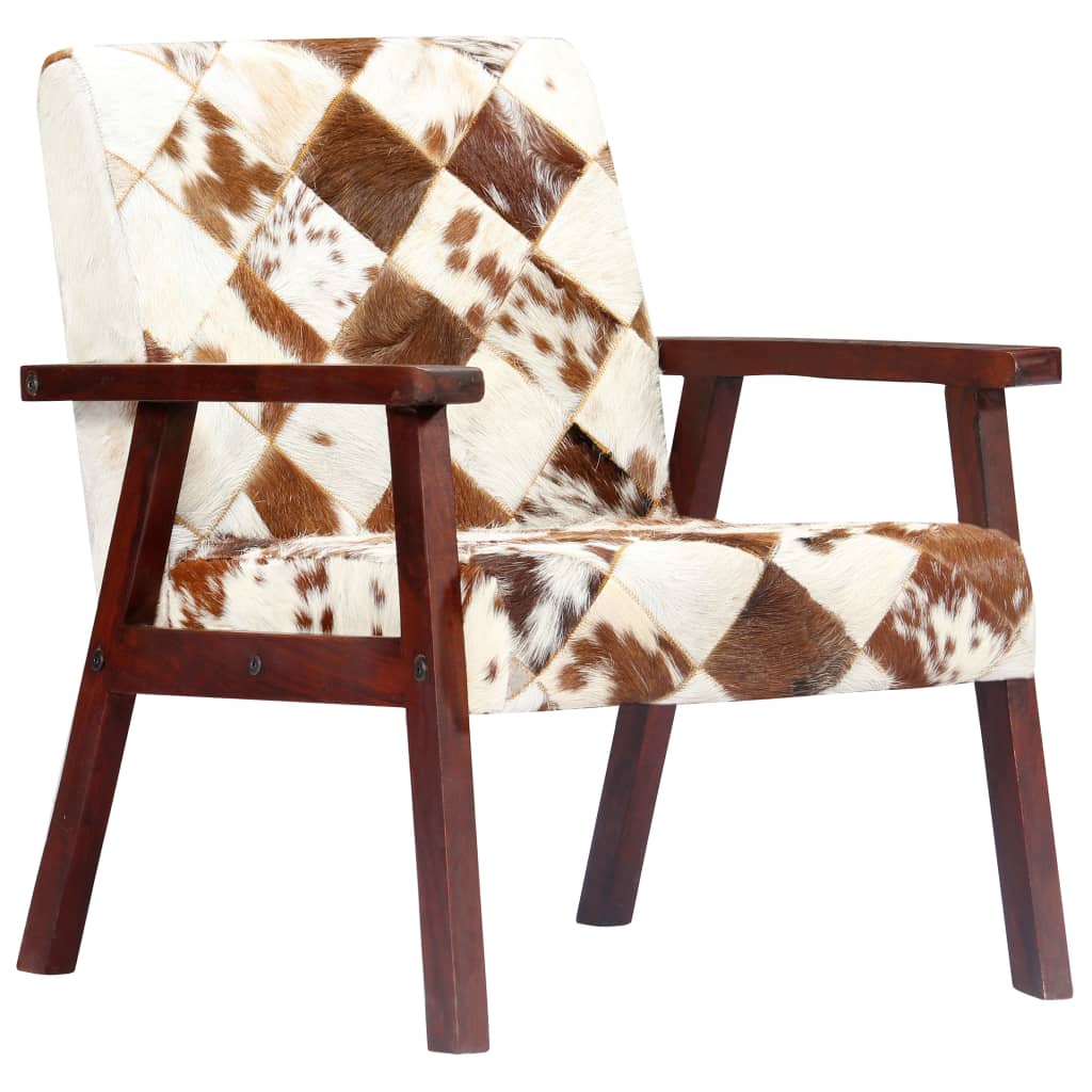 Fauteuil echt geitenleer wit en bruin is nu te koop bij PeponiXL, paradijselijk wonen!