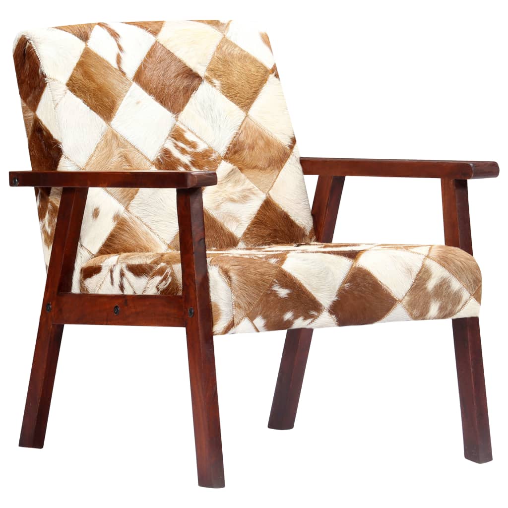 Fauteuil echt geitenleer wit en bruin is nu te koop bij PeponiXL, paradijselijk wonen!