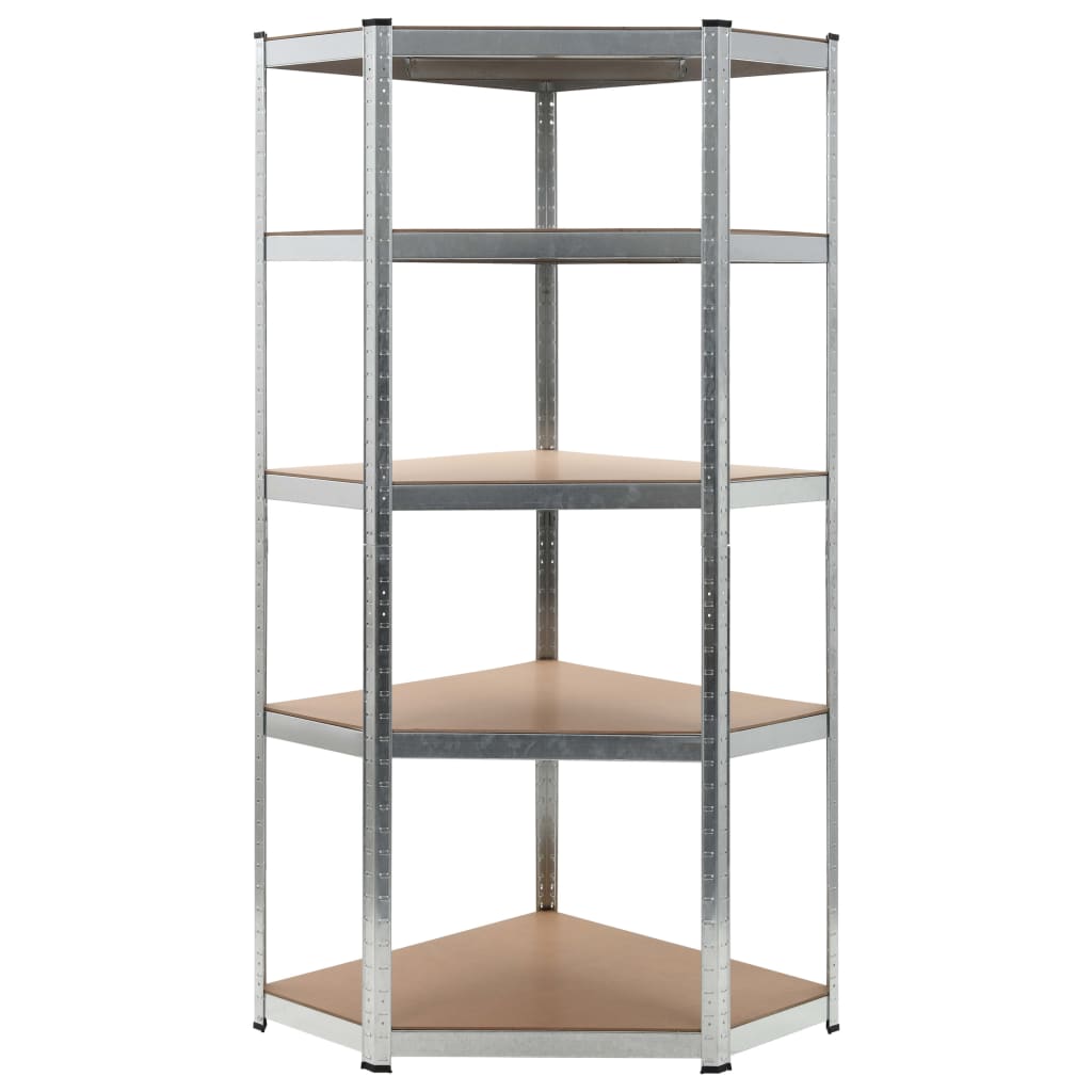 Hoekrek 5-laags staal en bewerkt hout zilverkleurig is nu te koop bij PeponiXL, paradijselijk wonen!