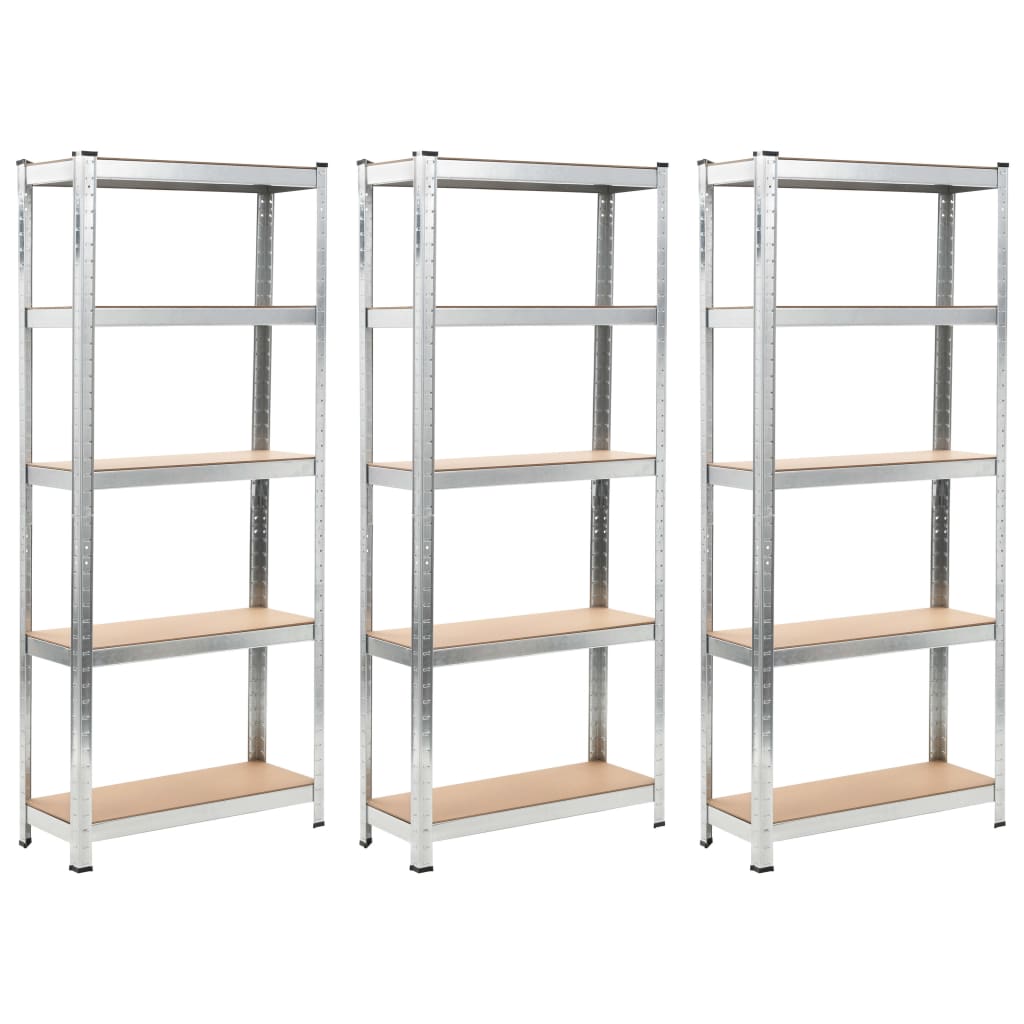 Opbergrek 5-laags 3 st staal en bewerkt hout zilverkleurig is nu te koop bij PeponiXL, paradijselijk wonen!