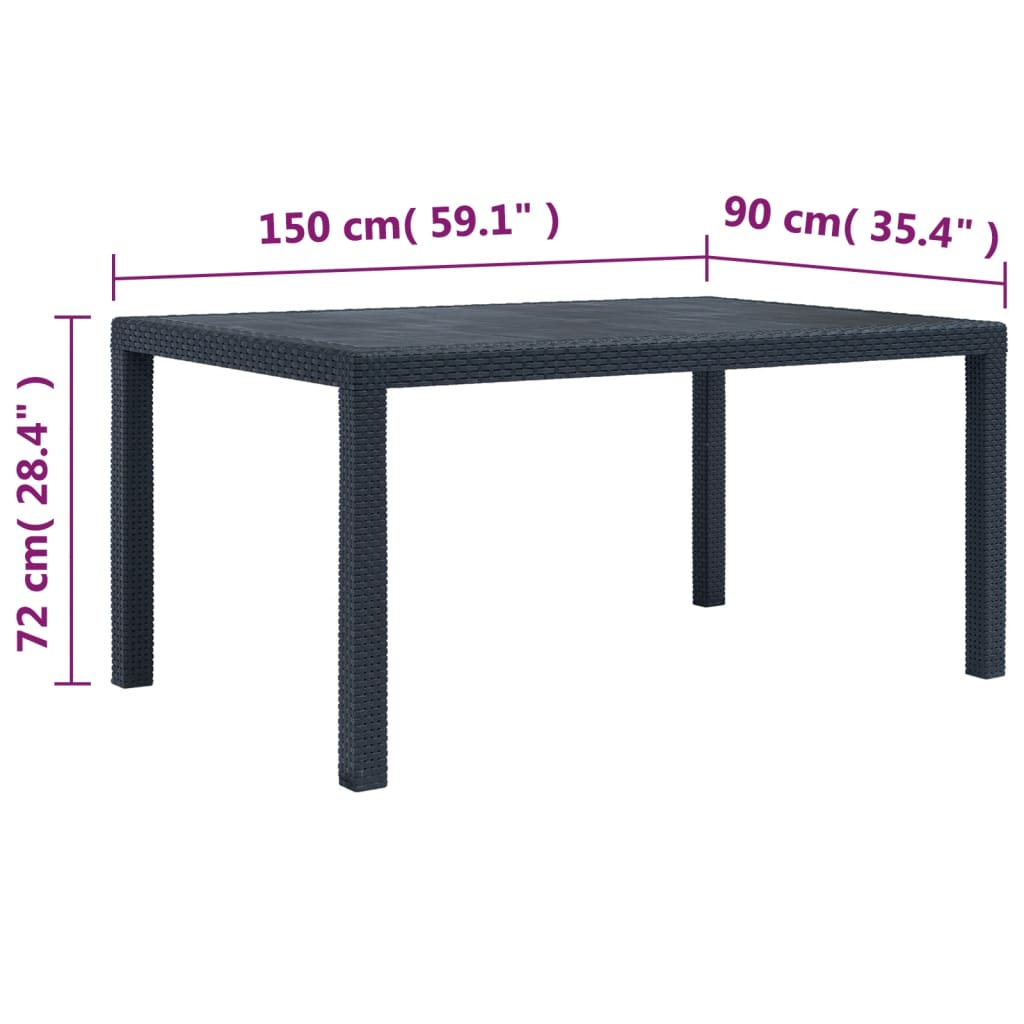 Tuintafel 150x90x72 cm rattan-look kunststof antraciet is nu te koop bij PeponiXL, paradijselijk wonen!