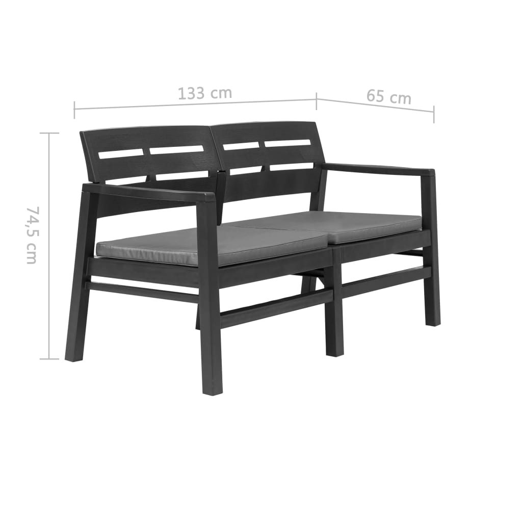 Tuinbank 2-zits met kussens 133 cm kunststof antraciet is nu te koop bij PeponiXL, paradijselijk wonen!