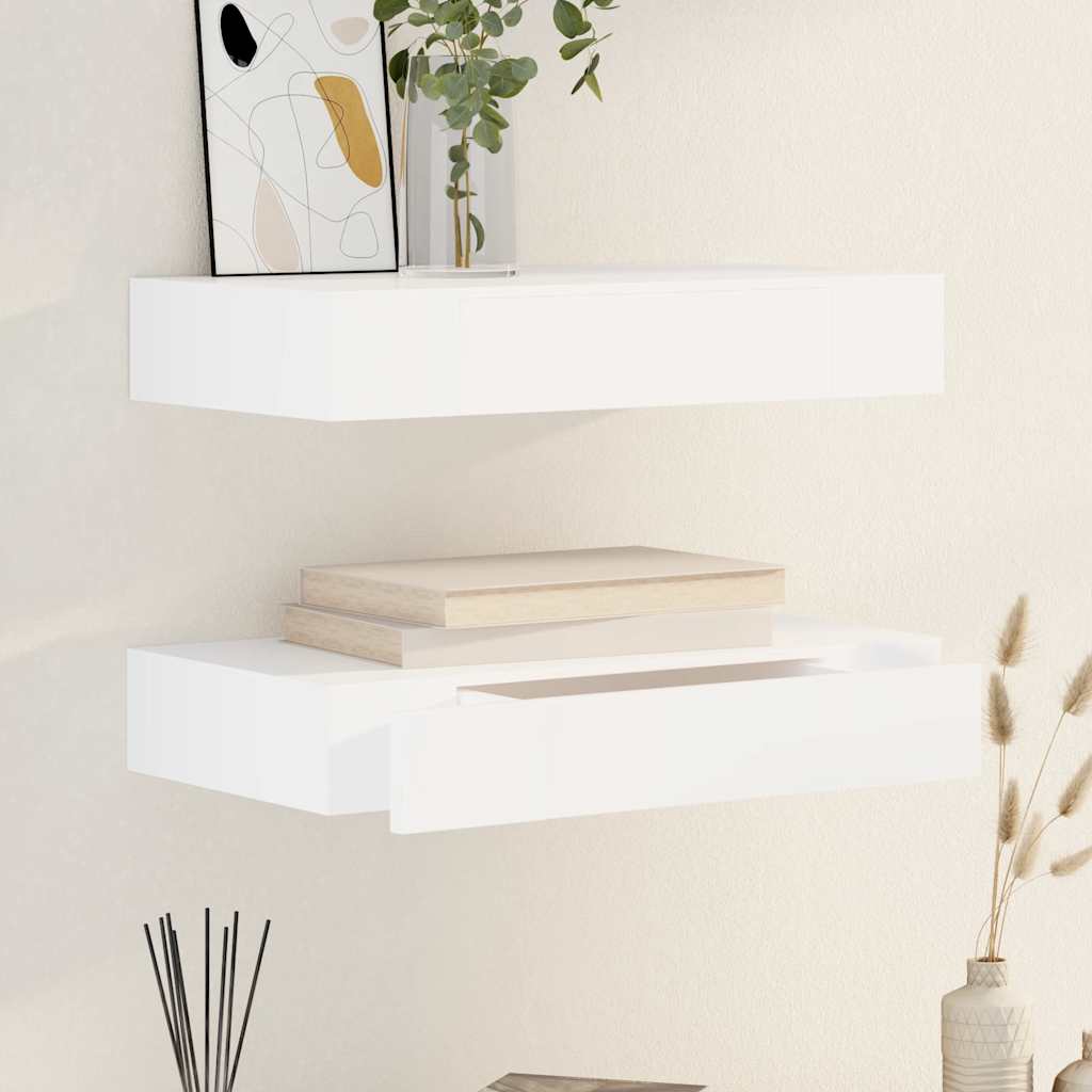 Wandplanken zwevend met lades 2 st 48 cm wit is nu te koop bij PeponiXL, paradijselijk wonen!