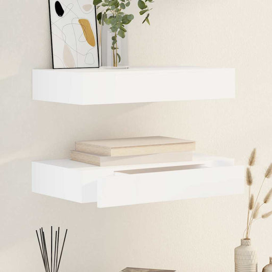 Wandplanken zwevend met lades 2 st 48 cm wit is nu te koop bij PeponiXL, paradijselijk wonen!