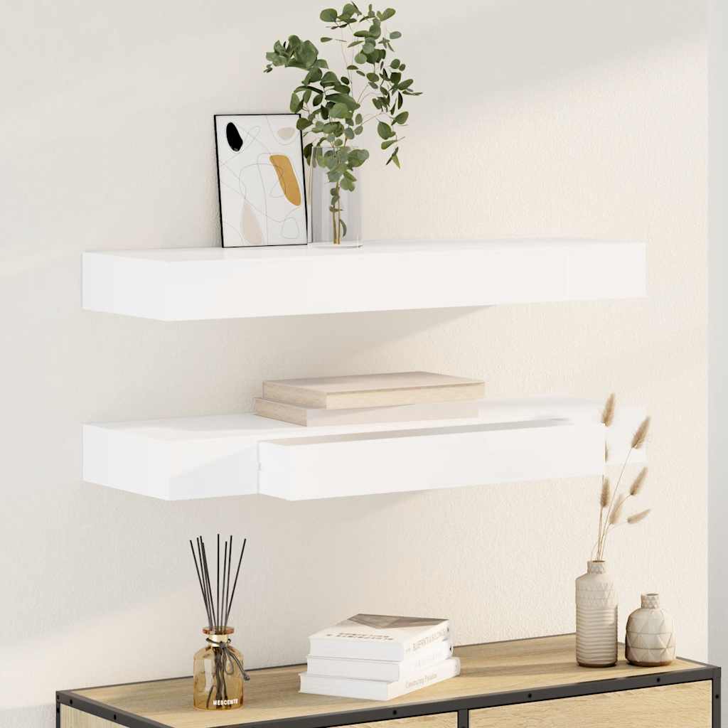Wandplanken zwevend met lades 2 st 80 cm wit is nu te koop bij PeponiXL, paradijselijk wonen!