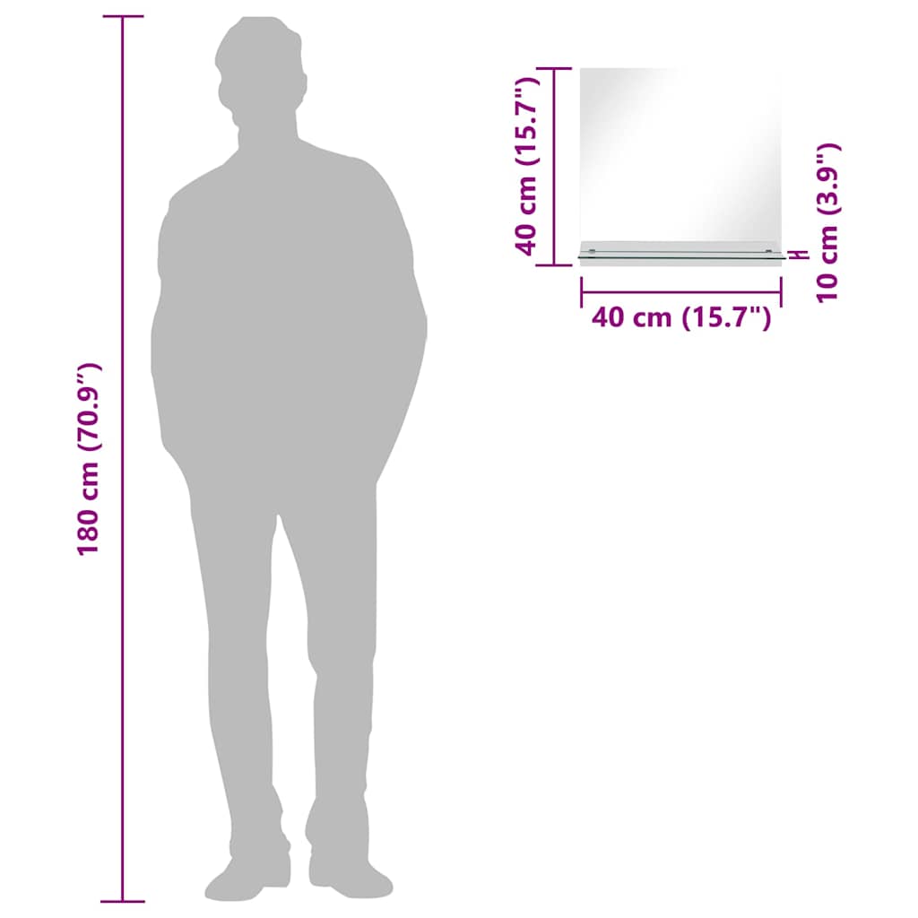 Wandspiegel met schap 40x40 cm gehard glas is nu te koop bij PeponiXL, paradijselijk wonen!