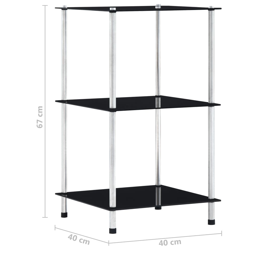 Kastje 3-laags 40x40x67 cm gehard glas zwart is nu te koop bij PeponiXL, paradijselijk wonen!