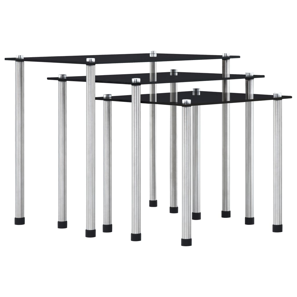 3-delige Tafeltjesset gehard glas zwart is nu te koop bij PeponiXL, paradijselijk wonen!
