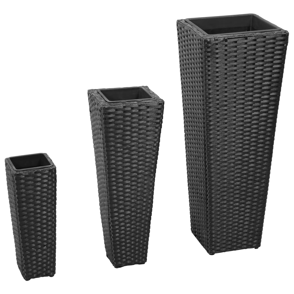 Plantenbakken verhoogd 3 st poly rattan zwart is nu te koop bij PeponiXL, paradijselijk wonen!