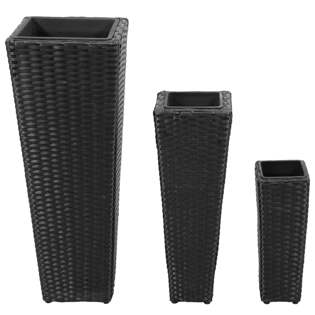Plantenbakken verhoogd 3 st poly rattan zwart is nu te koop bij PeponiXL, paradijselijk wonen!