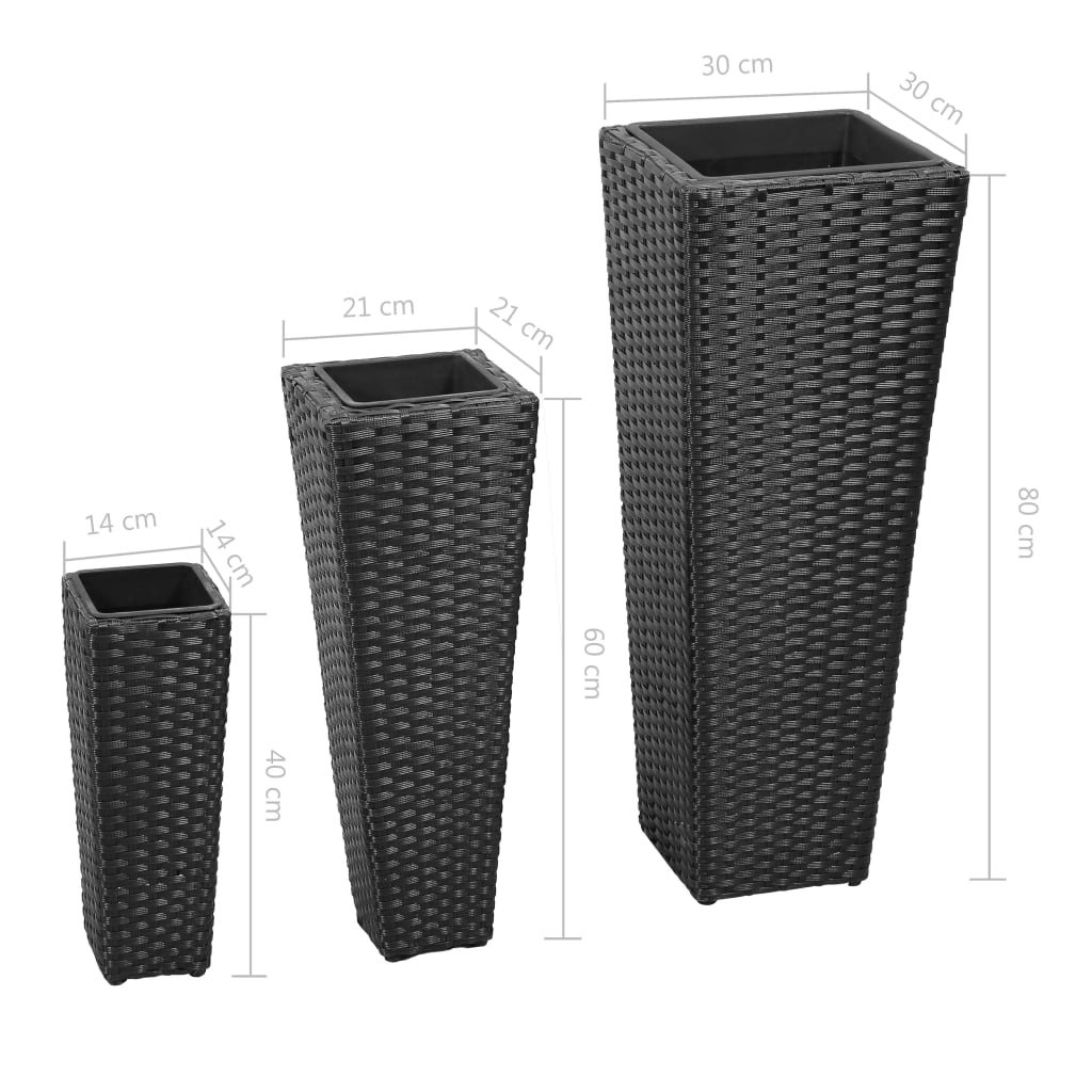 Plantenbakken verhoogd 3 st poly rattan zwart is nu te koop bij PeponiXL, paradijselijk wonen!