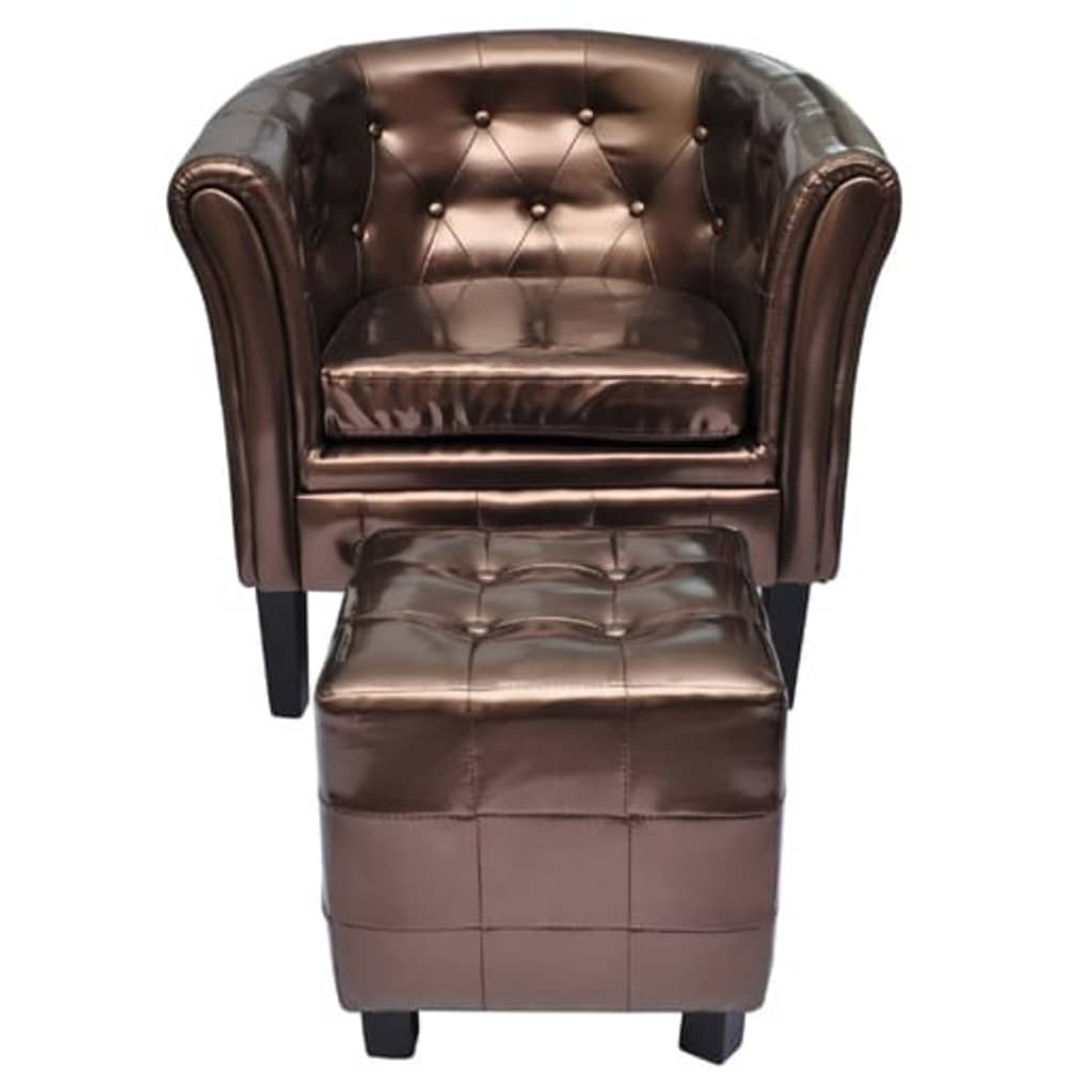 Kuipstoel met voetenbankje kunstleer bruin is nu te koop bij PeponiXL, paradijselijk wonen!