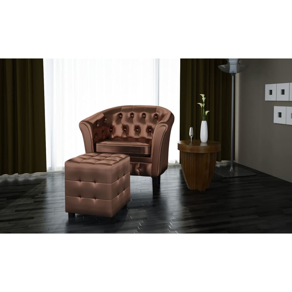 Kuipstoel met voetenbankje kunstleer bruin is nu te koop bij PeponiXL, paradijselijk wonen!