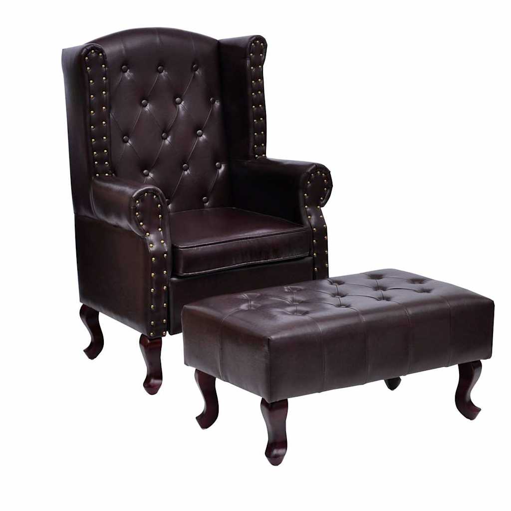 Fauteuil met voetenbankje kunstleer donkerbruin is nu te koop bij PeponiXL, paradijselijk wonen!